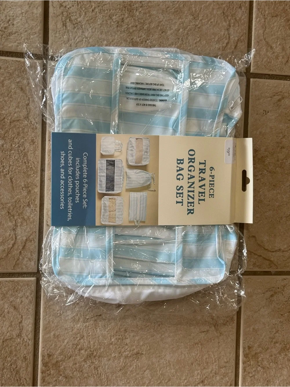 Travel Organizer Bag Set - Light Blue Stripe - Unbranded